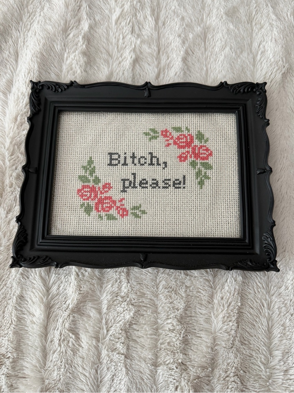 Embroidered Floral Phrase Wall Art in Black Frame